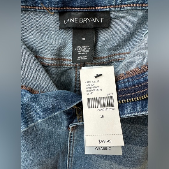 LANE BRYANT - DISTRESSED & REPAIRED RAW EDGE HEM STRETCH DENIM SKIRT - SIZE 18 - Picture 6 of 6